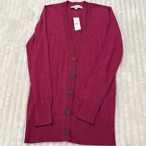 NWT LOFT Wool Blend Button Up Boyfriend Burgundy Cardigan Size XSmall